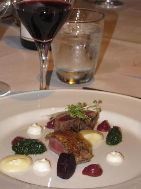 Southland lamb back strap with quince, goat's cheese, parsnip and salsa verde,  with  2011 Valli...