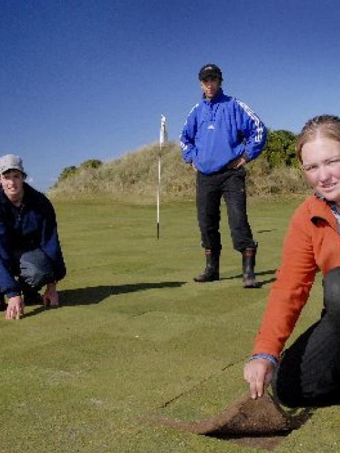 Sports turf management students Daniel Bailey (left), from South Africa, Tennille Guttery(right)...