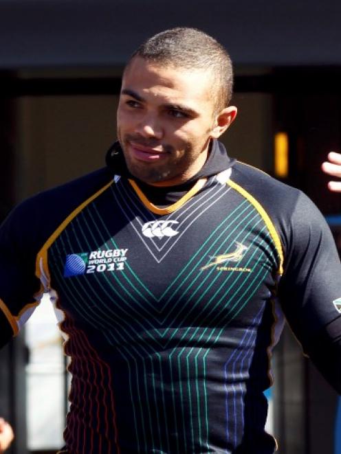 Springboks winger Bryan Habana greets fans at a training session in Taupo. The Springboks play...