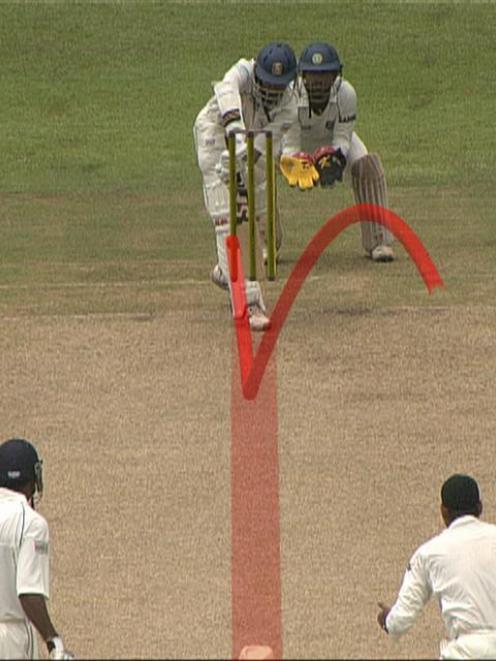 Sri Lankan batsman Malinda Warnapura survives an lbw appeal not once but twice as Indian spinner...