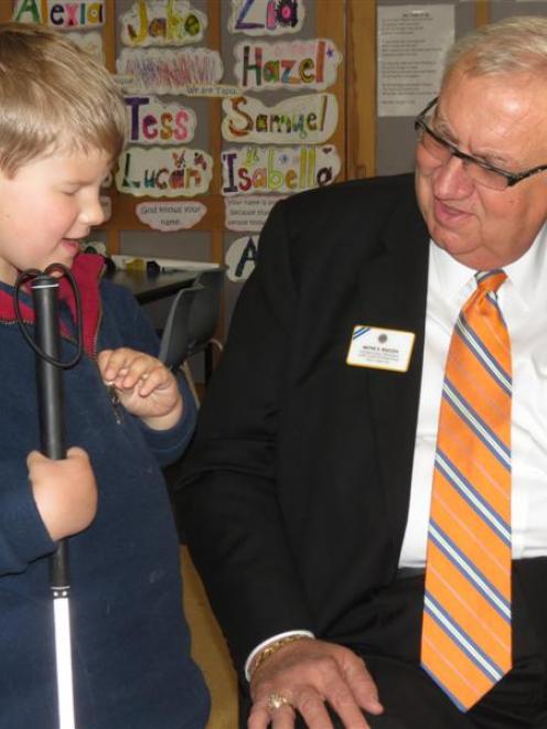 St Joseph's School pupil Nathaniel Ellis (6), blind from birth, shows Lions Clubs International...