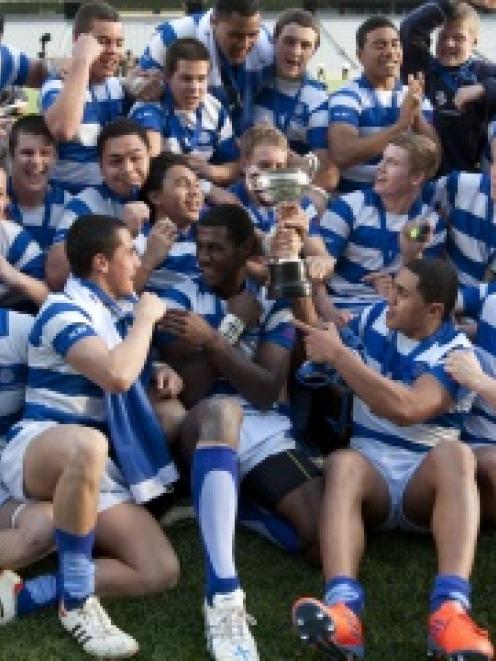 St Kentigern College celebrates beating Auckland Grammar in the Auckland schools final last year....