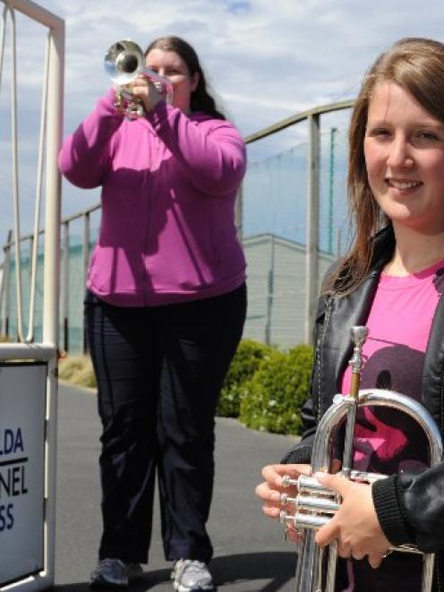 St Kilda Brass cornet player Kalie Eathorne-Gould (17, left) and flugel player Rose Evans (16)...