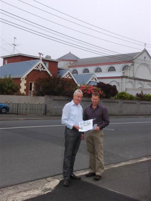 St Patrick's Basilica complex committee chairman Sean Toomey (left) and parish priest Fr Gerard...