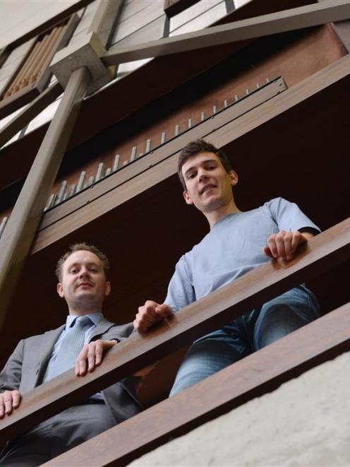 St Paul’s Cathedral organist George Chittenden (left) with Melbourne music student Tom Baldwin,...