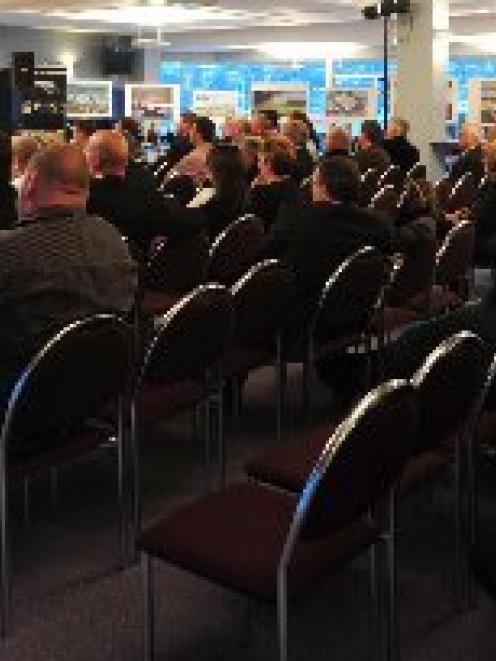 Brian Meredith from the Marketing Bureau talks to current corporate box holders at Carisbrook...
