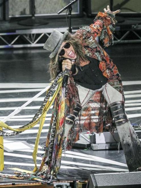 Steven Tyler in action at the Aerosmith concert in Sydney at the weekend. Photo by Aaron Saye/www...