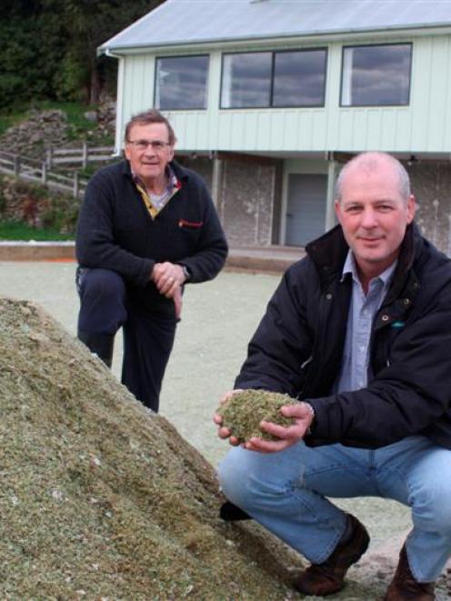 Stewart Island Bowling Club member Alister Eade (left) and Southland District Council Stewart...