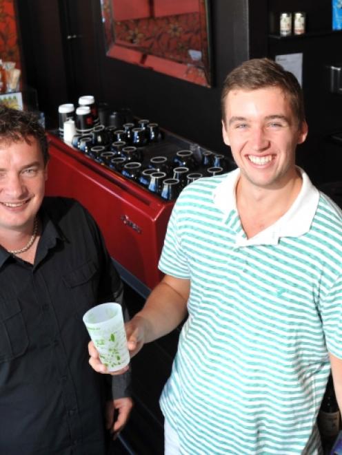 Strictly Coffee Company owner Duncan Northover and Globelet developer Ryan Everton Photo by...