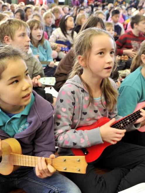 Strumming along during the Ukulele Kids' Jam at St Clair School are Balaclava School pupils (from...