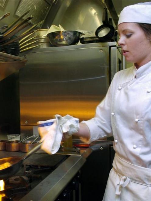 Student chef Emma Holden at work in the Pier 24 restaurant at St Clair, Dunedin. Photo by Jane...