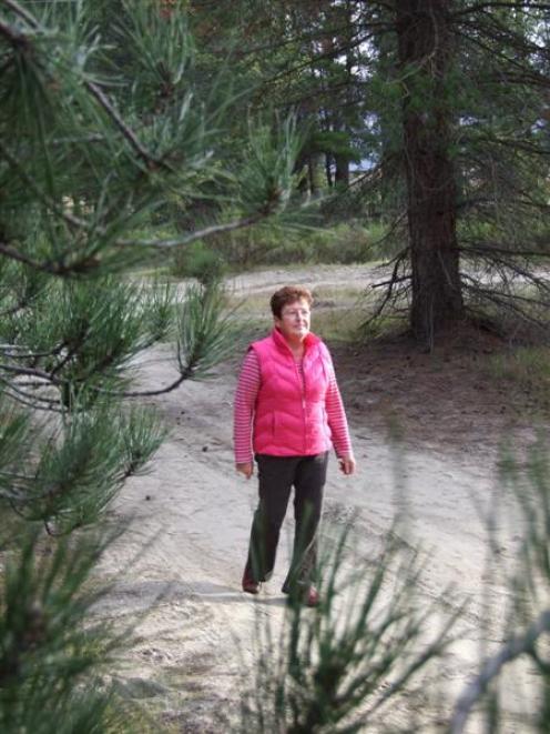 Sue Sarson,  of Alexandra, walks through the pine forest on the outskirts of the town. Phot by...