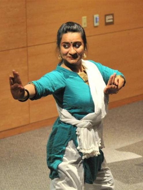 Swaroopa Unni, a University of Otago PhD student, demonstrates Indian dances linked to Indian...