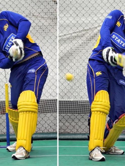 Switch-hitting Otago all-rounder Ian Butler shows his versatility during a training session at...