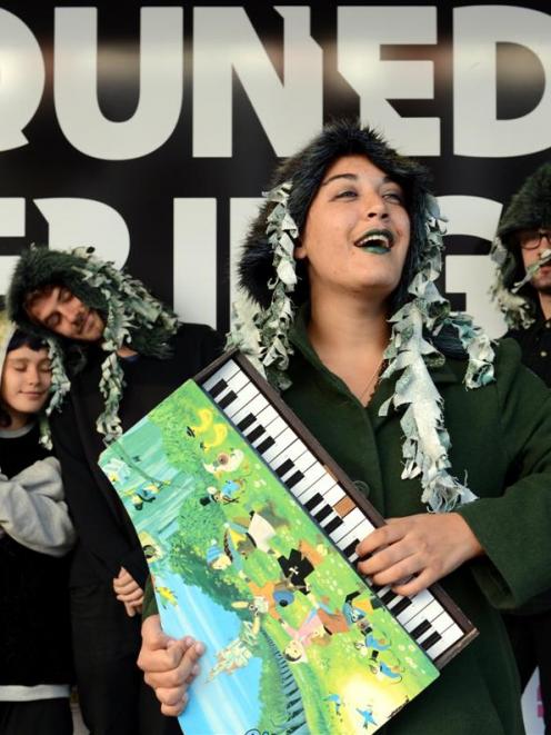 Symphony of Sloths performers (front) Marika Pratley and (rear, from left) Piupiu-Maya Turei,...