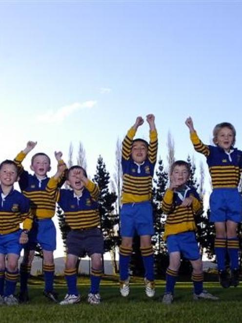 Members of the Taieri Under-7 Blue team (from left) Hamish Mears (7), Liam Smeaton (6), Tyler...