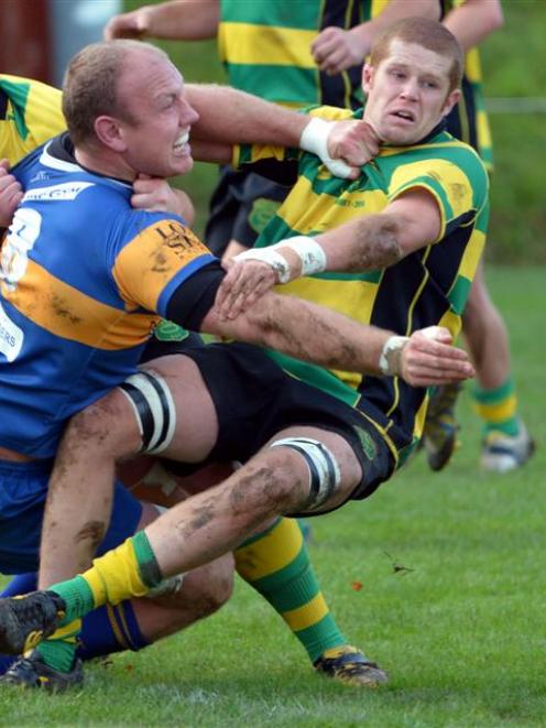 Taieri captain Charlie O'Connell in action against Green Island in May. Photo by Gerard O'Brien.