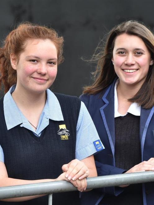 Taieri College Manu Pounamu Young Achievers' Award winners  Riana Haua (15, left) and Renata Kerr...