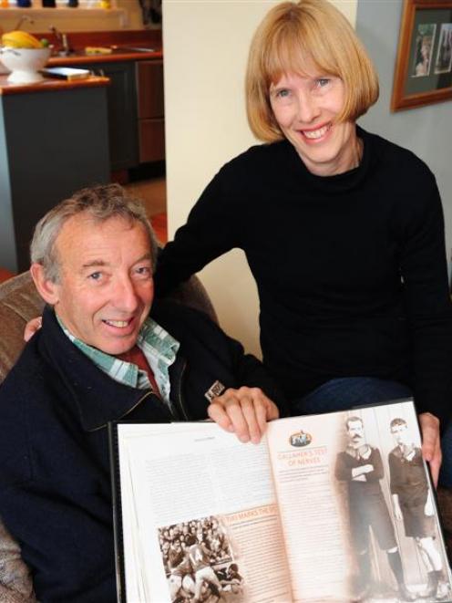 Taking a break from reading about All Black Originals captain Dave Gallaher are Helen and Lindsay...