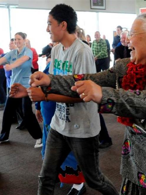 Taking part in an exercise session on World Diabetes Day yesterday are  (from left) Lupe...