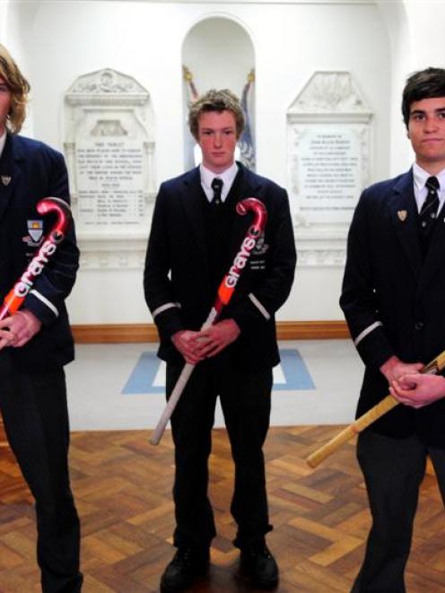 Tarrant (left) with his Otago Boys High School teammates Hugo Inglis (centre) and Nick Ross in...