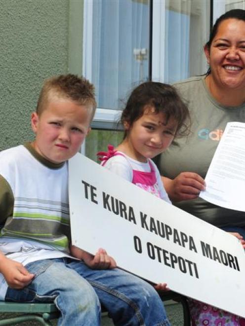 Te Kura Kaupapa Maori O Otepoti pupils (from left) Matiu Morgan (6) and Maia Rakete-Gray (5), and...
