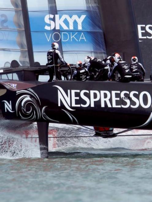 Team New Zealand on the water in San Francisco. Photo Reuters