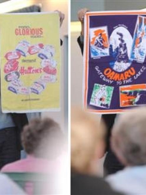 Television chef Richard Till shows some of the tea towels from his collection to residents of the...