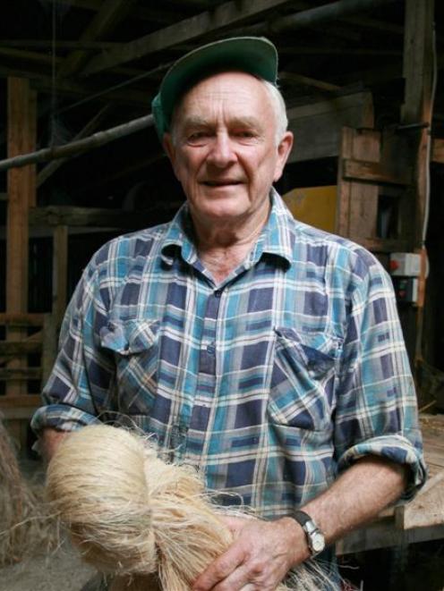 Templeton Mill Heritage Museum Trust chairman Des Templeton, of Riverton, with fibre made from...