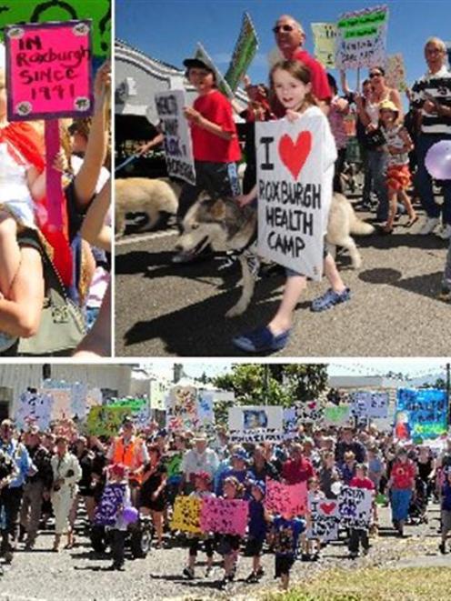 Teviot Valley residents and supporters march through Roxburgh yesterday in support of the town's...