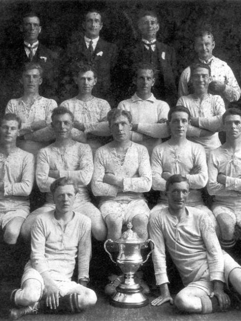 The 1923 Seacliff football team that won the first Chatham Cup. Players are (third row, from left...