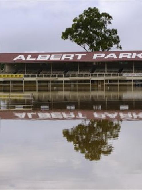The Albert Park sports ground is completely flooded at Gympie, Australia, after a tsunami-like...