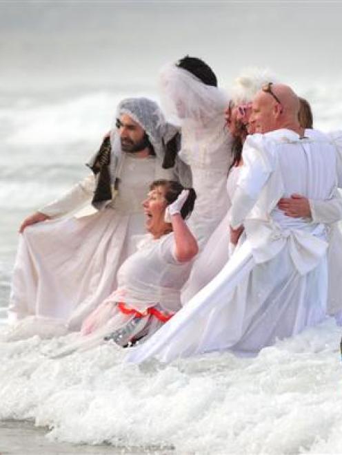 The All White Vestal Virgins (clockwise from left) Alvaro Garcia, Xan Bichindaritz, Brigid Casey,...