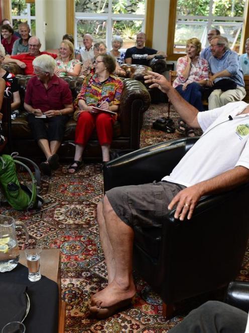 The Anglican Bishop of Wellington Justin Duckworth laughs with his audience during his public...