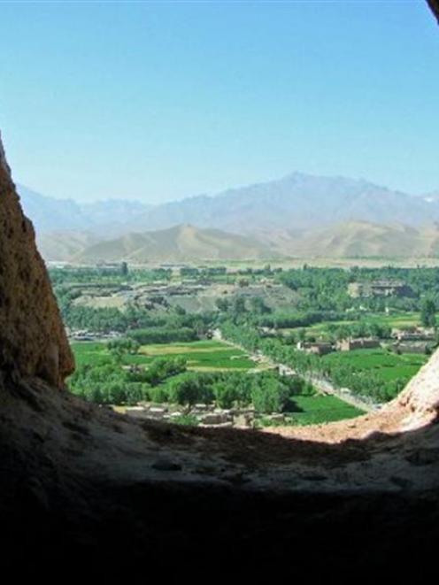 The Bamiyan Valley from the top of the Small Buddha niche.