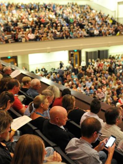 The bumper crowd attending the Tally Ho concert in the Dunedin Town Hall on Saturday night. Photo...