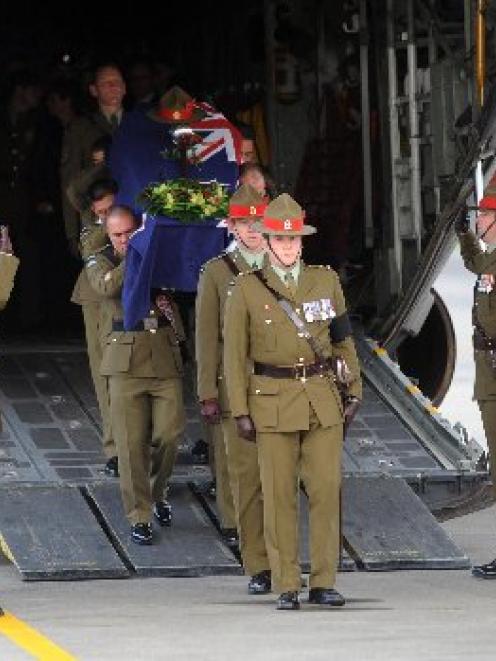 The casket holding the body of Lieutenant Tim O'Donnell, who was killed in Afghanistan, arrives...