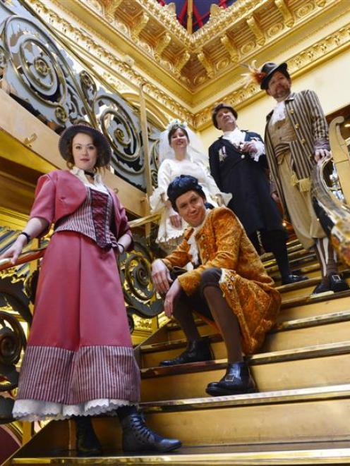 The cast of The Grand Duke (from left) Nadya Shaw Bennett, Sarah Oliver, Joel Allen (front),...
