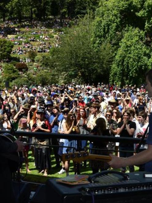 The Chills lead singer Martin Phillipps (left) and James Dixon on bass and vocals perform for a...