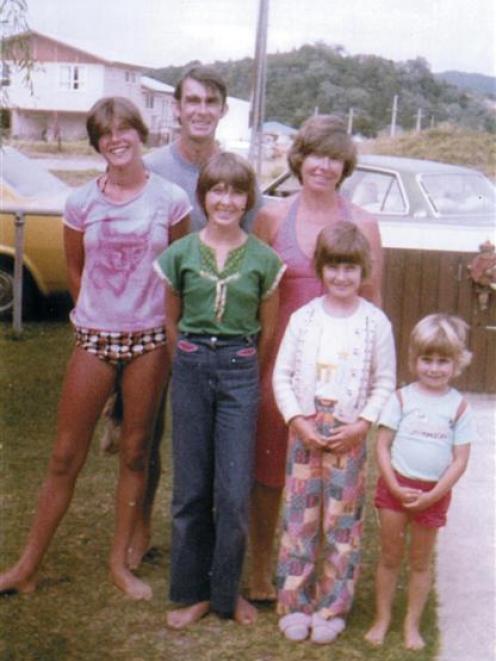 The Collins family on holiday, Matapouri Bay, January 1978. From left: Kathryn, Jim, Elizabeth,...