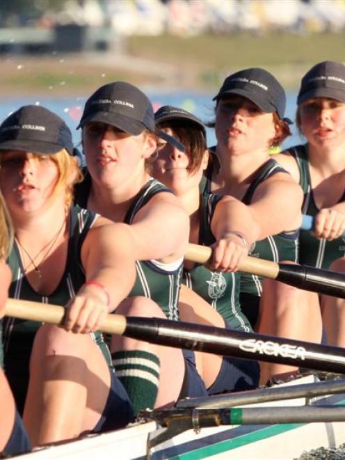 The Columba College under-17 eight competing in the repechage at the Maadi Cup national secondary...