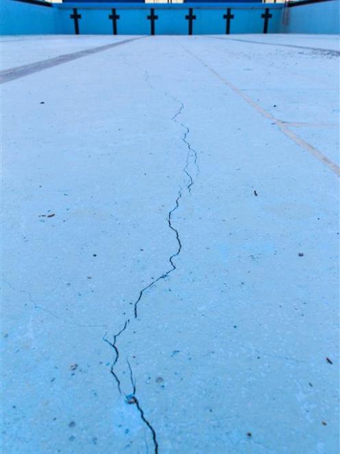 The crack in the bottom of the Milton pool that was repaired. Another superficial crack has...