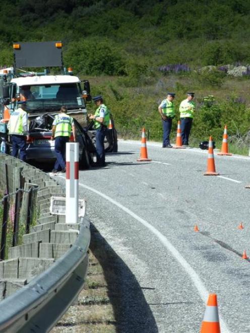 The crash scene where two motorcyclists died on the Lindis Pass in November 2012. Photo by Lynda...