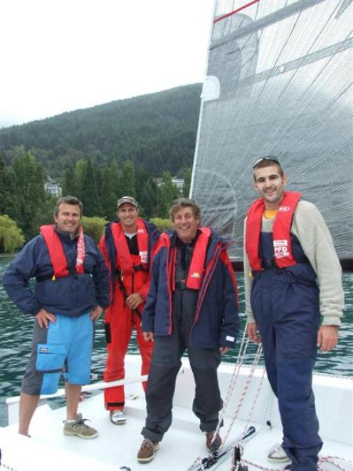 The crew of <i>Deep Purple</i> celebrate taking line honours in Saturday's Donald Hay Classic...