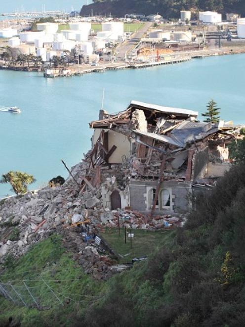 The damaged Lyttelton timeball station after the Christchurch earthquake.