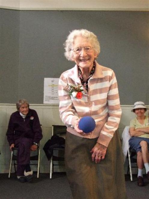 The eldest competitor at the Central Super Masters Games, Mary Varcoe, of Roxburgh, demonstrates...