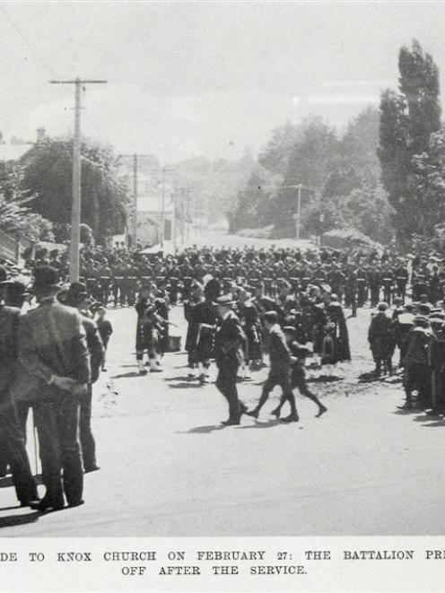 The farewell church parade at Knox Church of the No 1 Battalion, Otago Rifle Volunteers on...