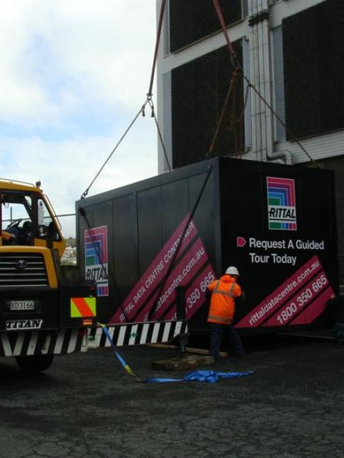 The first container for the Gen-i data centre being delivered last week. Photo supplied.