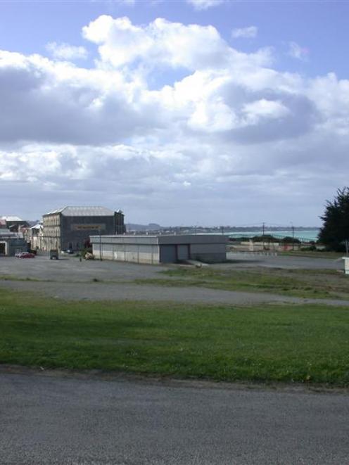 The former railways goods yard in Oamaru, pictured with Tyne St to the left, Waterfront Rd in the...