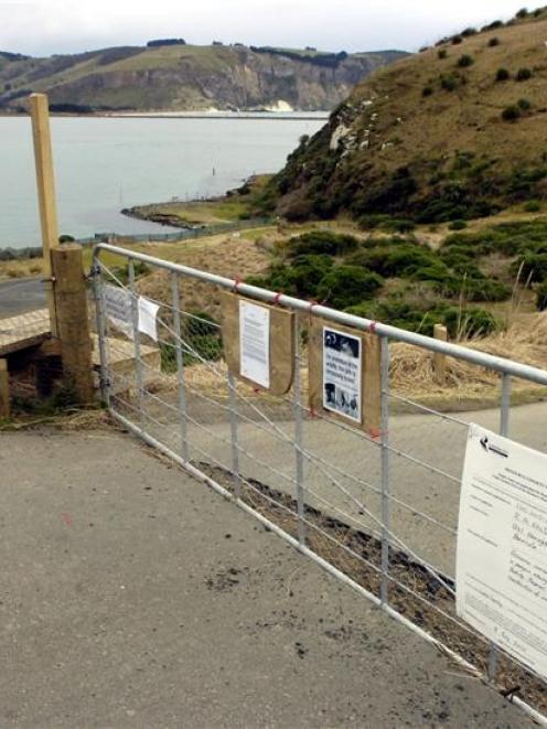 The gate blocking vehicle access to Pilots beach on Otago Peninsula. Photo by Jane Dawber.